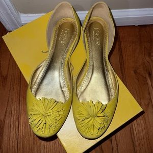 GREAT CONDITION JCrew Pepper Suede Flats in Sour Yellow Pom Pom